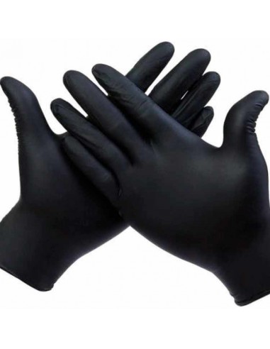 Guante de nitrilo negro Extra fuerte sin polvo. Dispensador de 100 und.